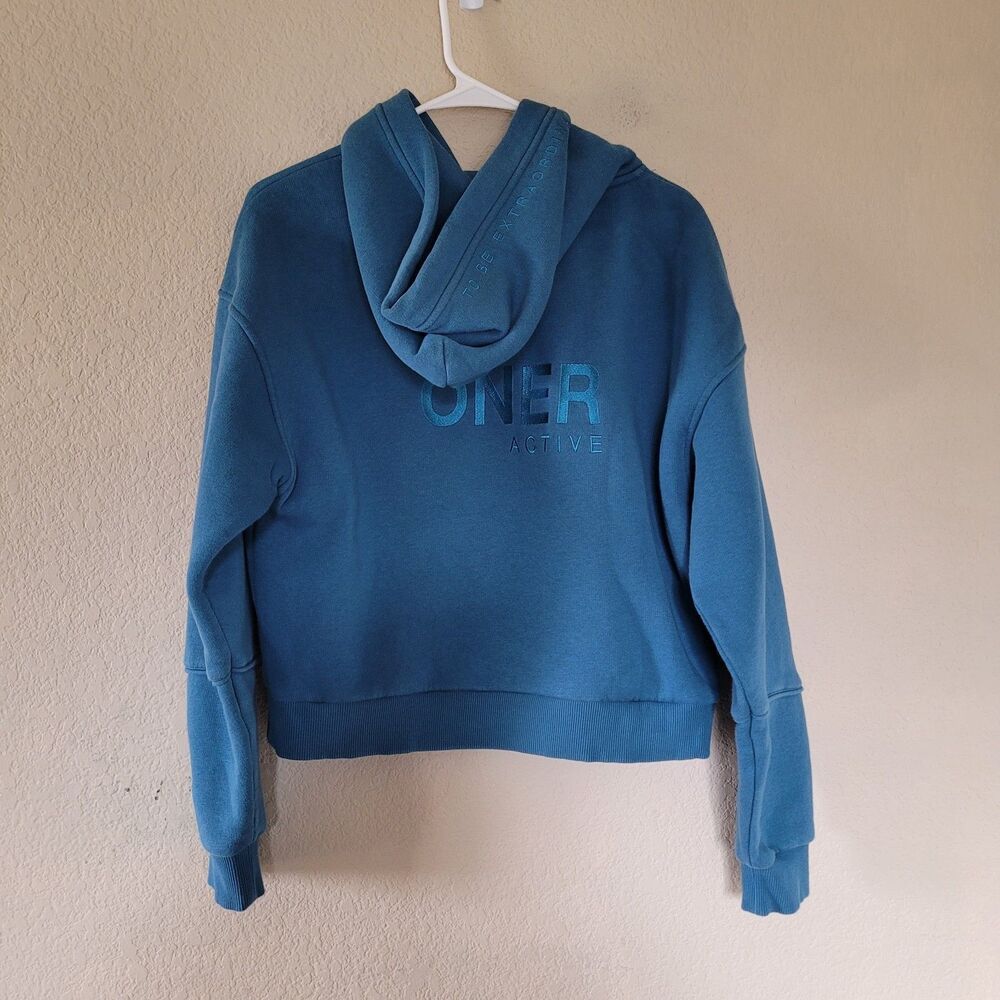Oner Active Fleece Oversized Hoodie Blue Womens Small Teddy Heavyweight Logo